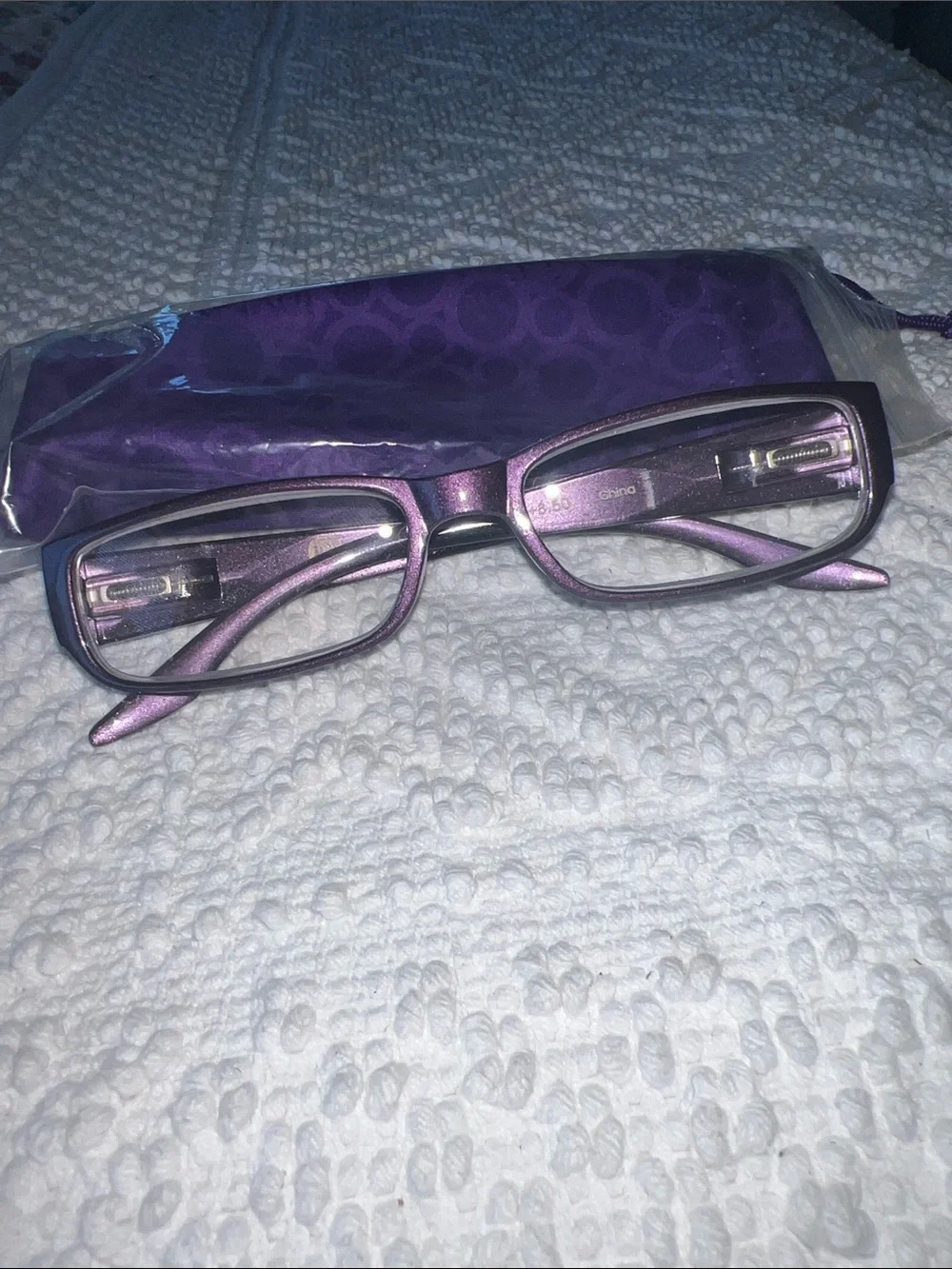 New +3.50 Mangano Purple Rectangle Reading Glasses with Matching Case